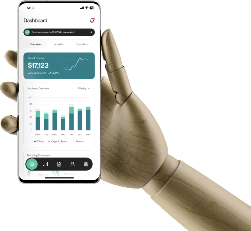Smartphone showing a TEOLOGU dashboard