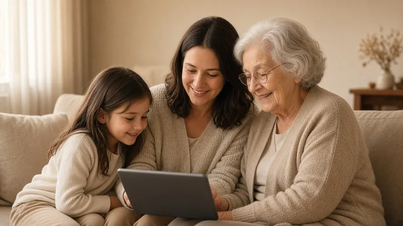Family looking at a phone together